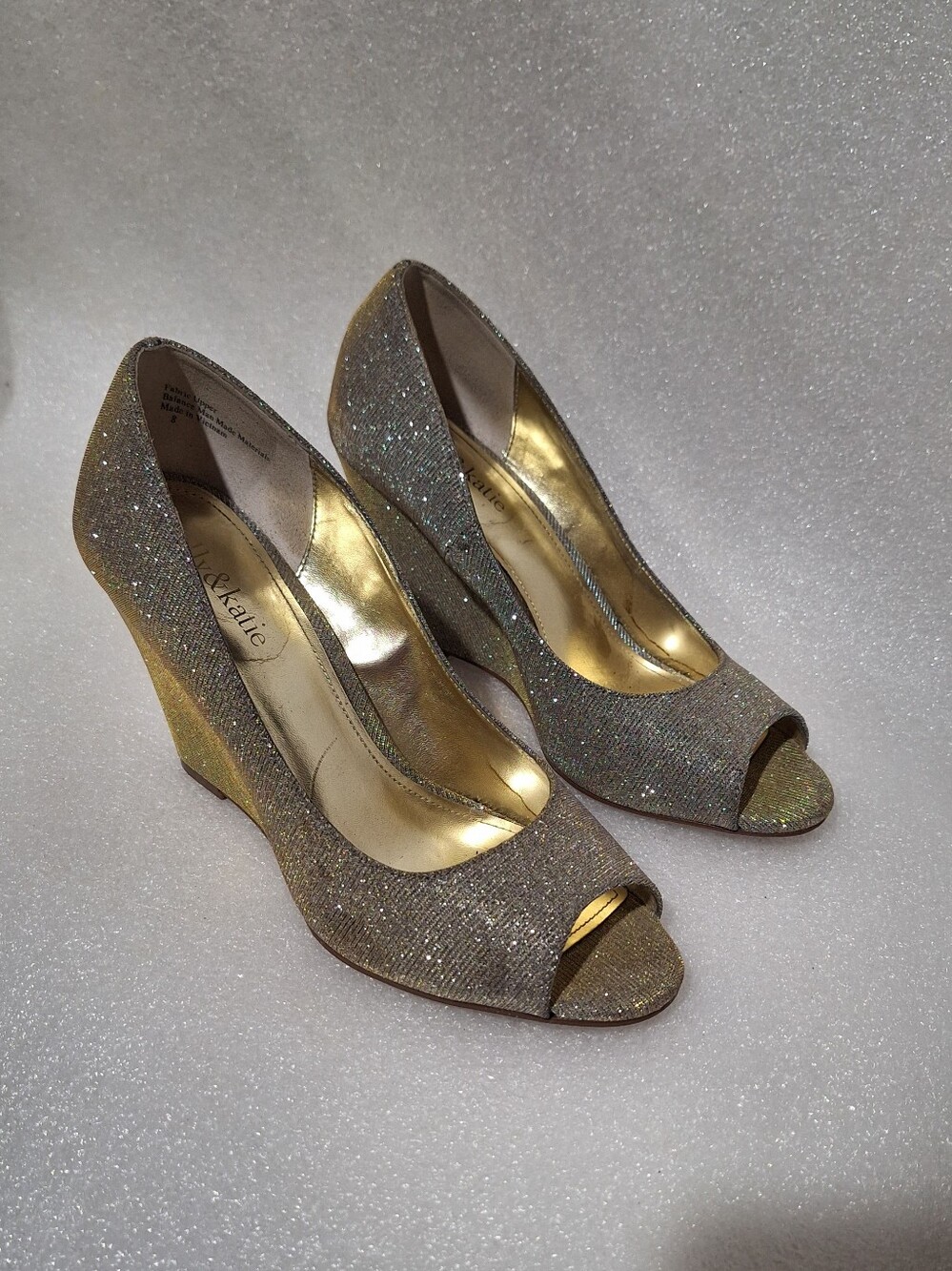 Gold And Silver  Glitter Peep-Toe Wedge Heels